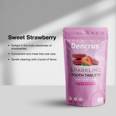 DENCRUS: Tooth Tablets | STRAWBERRY Flavour | 60 Tablets