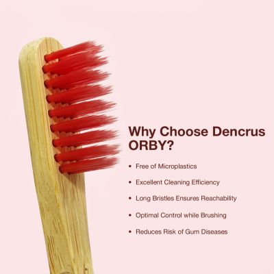 DENCRUS: Orby Plus Bamboo Toothbrush For Adults | 100% Natural Soft Bristles | Red | Pack of 5