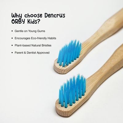 DENCRUS: Orby Kids Bamboo Toothbrush For Kids | 100% Natural Soft Bristles | Blue | Pack of 3