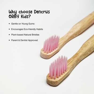 DENCRUS: Orby Kids Bamboo Toothbrush For Kids | 100% Natural Soft Bristles | Pink | Pack of 5