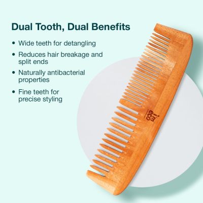 IMECO: Combo Of Dual Tooth & Wide Tooth Neem Wood Comb & Bamboo Paddle Hair Brush | Unisex I Pack of 3