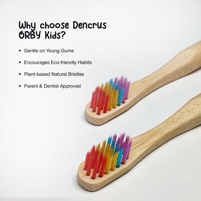 DENCRUS: Orby Kids Bamboo Toothbrush For Kids | 100% Natural Soft Bristles | Rainbow | Pack of 5