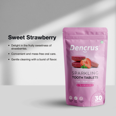 DENCRUS: Tooth Tablets | STRAWBERRY Flavour  | 30 Tablets