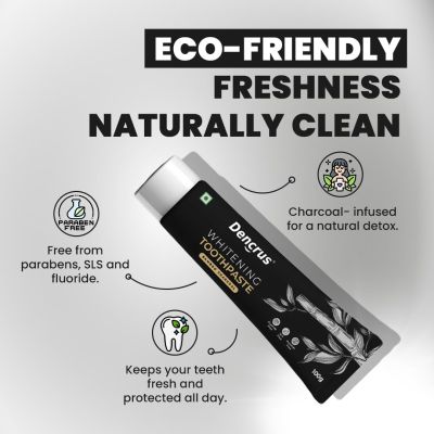 DENCRUS: Charcoal Toothpaste And Natural Clean Toothbrush Pack of 2 Combo | Organic Oral Care Combo