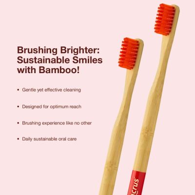 DENCRUS: Orby Plus Bamboo Toothbrush For Adults | 100% Natural Soft Bristles | Red | Pack of 4