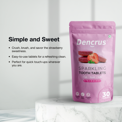 DENCRUS: Tooth Tablets | STRAWBERRY Flavour  | 30 Tablets
