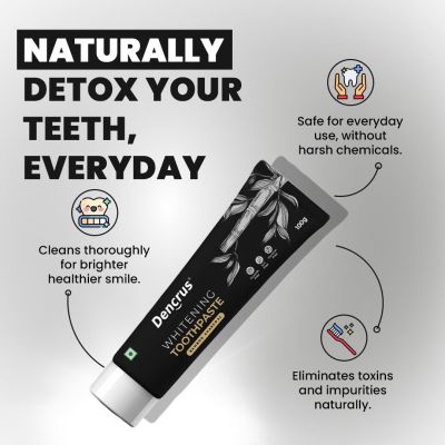 DENCRUS: Charcoal Toothpaste And Natural Clean Toothbrush Pack of 2 Combo | Organic Oral Care Combo