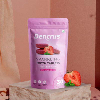 DENCRUS: Tooth Tablets | STRAWBERRY Flavour  | 30 Tablets