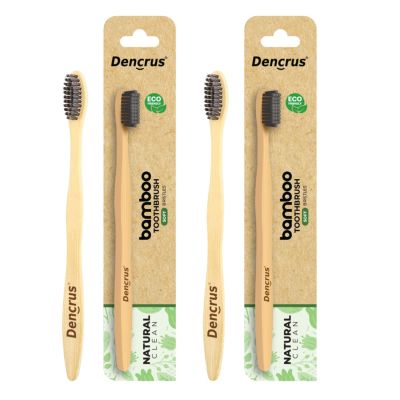 DENCRUS: Natural Clean Bamboo Toothbrush | Charcoal Activated Soft Bristles | Pack of 2