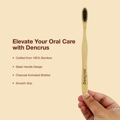 DENCRUS: Natural Clean Bamboo Toothbrush | Charcoal Activated Soft Bristles | Pack of 1