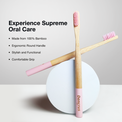 DENCRUS: Orby Plus Bamboo Toothbrush For Adults | 100% Natural Soft Bristles | Pink | Pack of 1