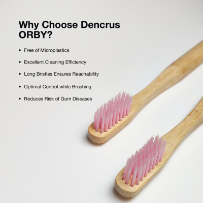 DENCRUS: Orby Plus Bamboo Toothbrush For Adults | 100% Natural Soft Bristles | Pink | Pack of 1
