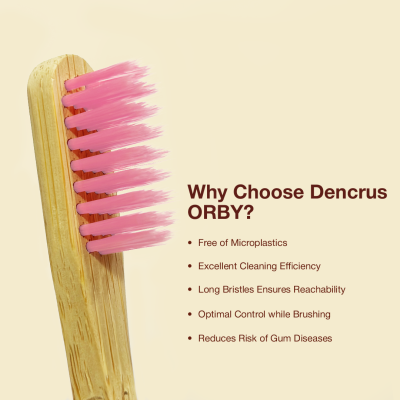DENCRUS: Orby Plus Bamboo Toothbrush For Adults | 100% Natural Soft Bristles | Red, Blue, Yellow, Lavender, Pink | Pack of 5