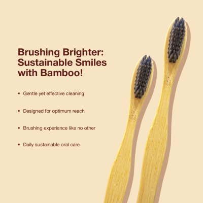 DENCRUS: Natural Clean Bamboo Toothbrush | Charcoal Activated Soft Bristles | Pack of 2