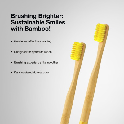 DENCRUS: Orby Plus Bamboo Toothbrush For Adults | 100% Natural Soft Bristles | Yellow | Pack of 4