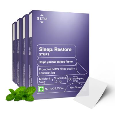 SETU: Sleep Restore Melatonin 5mg - 30 Orally Dissolving Strips (Pack of 4) | Plant Based 5 mg Melatonin | Promotes Relaxation & Sleep, Eases Jet Lag Strain, Non-Habit Forming | Tasty Mint Flavor