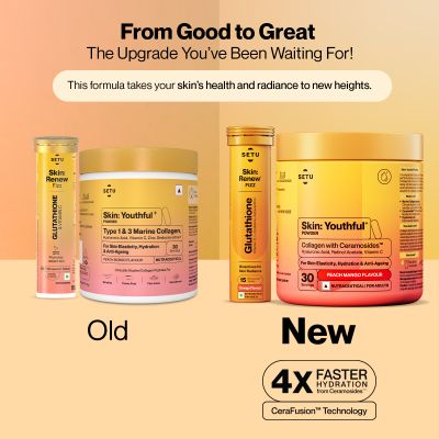 SETU: Radiant Skin Combo- 8g Marine Collagen + Ceramosides- 300gm & 8-in-1 Glutathione Fizzy 30 Tabs, Reduces Hyperpigmentation, Wrinkles, Fine Lines & Supports Supplement, Healthy Skin for Men & Women