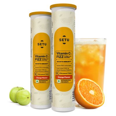 SETU: Vitamin C Fizz Effervescent Tablets - (15 Tablets, Orange) Pack of 2