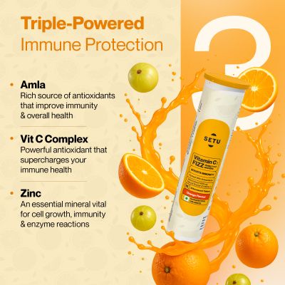 SETU: Setu Vitamin C: Fizz (15 Effervescent Tablets) | Supplements for Women & Men | Antioxidant-Rich to Helps Boost Immunity in Adults With Vitamin C Complex, Amla & Zinc (Orange)