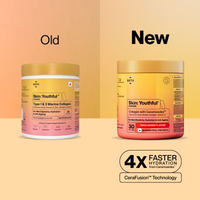 SETU: Youthful with 8g Marine Collagen + Ceramosides™ for 4X Faster Hydration | Supplement to Reduce Wrinkles, Fine Lines & Support Healthy Skin | Collagen Powder For Women & Men | (90 Servings)