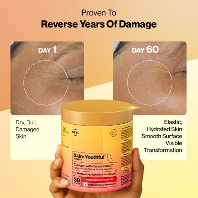 SETU: Youthful with 8g Marine Collagen + Ceramosides™ for 4X Faster Hydration | Supplement to Reduce Wrinkles, Fine Lines & Support Healthy Skin | Collagen Powder For Women & Men | (90 Servings)