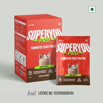 SuperYou: Pro Fermented Yeast Protein(Pack of 8) | 24g Protein| Coffee | Peak Absorption | Superior Muscle Recovery | Gut Friendly + 1Bn CFU Probiotics | PDCAAS of 1 - 288g