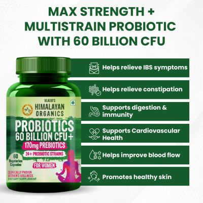 Vlado's Himalayan Organics: Probiotics Supplement 60 Billion CFU+ Gut Health Supplements for women  60 Capsules