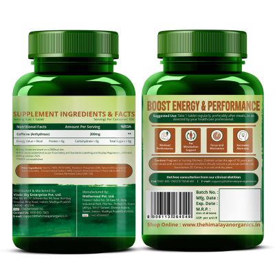 Vlado's Himalayan Organics: Caffeine 200mg | Enhance Energy Metabolism - 100 Veg Tablets