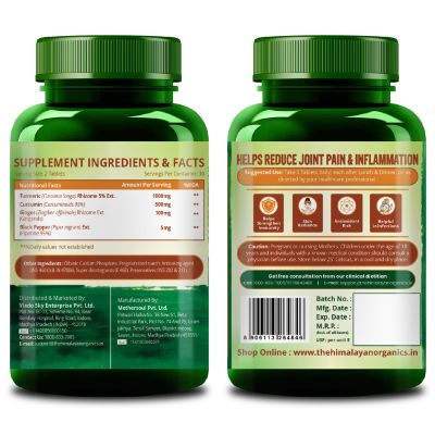 Vlado's Himalayan Organics: Tablets (1600mg+ / Serving ) with Black Pepper ( Piperine & Bioperine ), Supplement and 95% Curcuminoids | 60 Veg Tablets