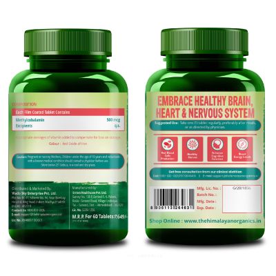 Vlado's Himalayan Organics: Vitamin B12 Supplements 500 mcg - Methylcobalamin B12 Vitamin Tablets - 60 Veg Tablets