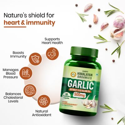 Vlado's Himalayan Organics: Garlic 500Mg Supplement | Extract (1:13) Allium Sativum - 2% - 60 Veg Capsules