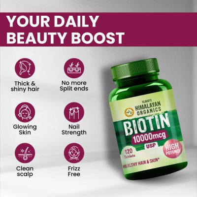 Vlado's Himalayan Organics: Biotin 10000Mcg High Potency For Healthy Hair And Skin - 120 Tablets
