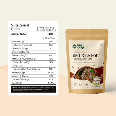 Soil Origin: Red Rice Poha (Flakes)  500gm