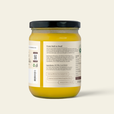 Soil Origin: A2 Gir Cow Ghee (Bilona Churned)  250ml