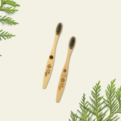 Soil Origin: Kids Bamboo Toothbrush With Activated Charcoal Bristles  Set of 2
