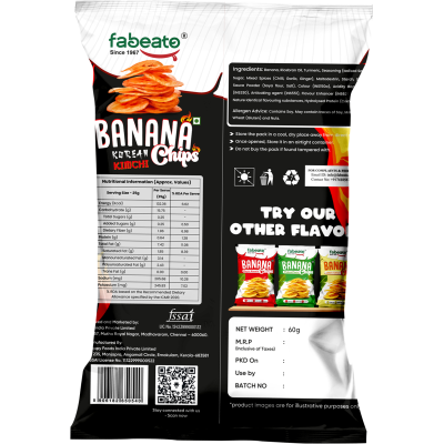 Fabeato: Banana Chips Korean Kimchi Flavor No Palm Oil, No MSG 70gm  Pack of 3
