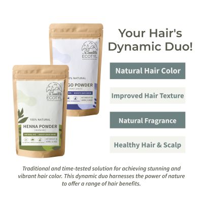 Ecotyl: Hair Colour Combo - Henna Powder and Indigo Powder | Natural Hair Dye | 100gm Each