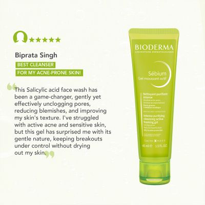 Bioderma: Sebium Gel Moussant Actif Cleanser with Salicylic & GlycolicAcidforAcneProne,OilySkin  45ml