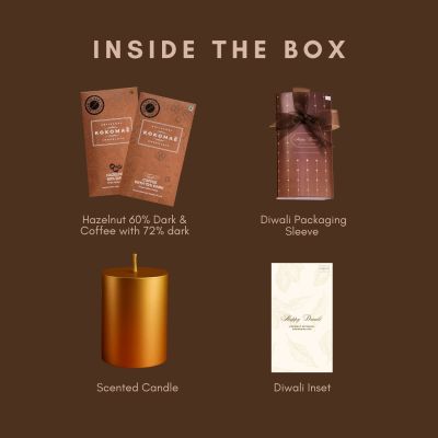 Kokomae: 2-Bar Diwali Hamper  Hazelnut & Coffee Chocolates with Candle
