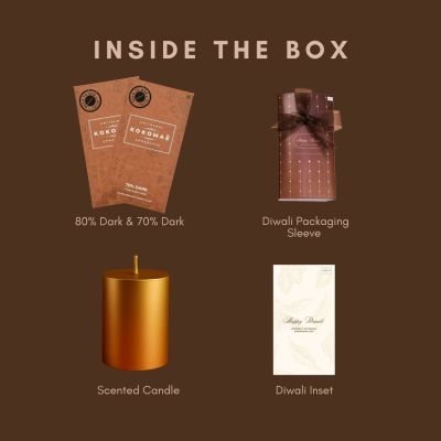 Kokomae: 2-Bar Diwali Hamper  70% & 80% Dark Chocolate with Candle