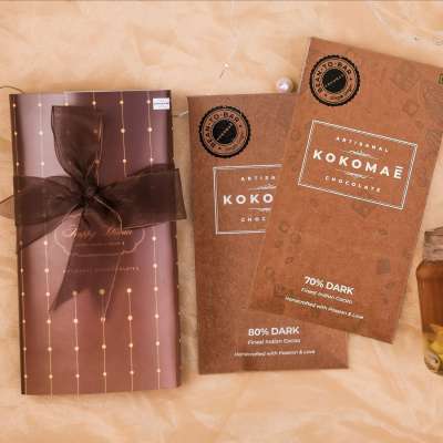 Kokomae: 2-Bar Diwali Hamper  70% & 80% Dark Chocolate with Candle