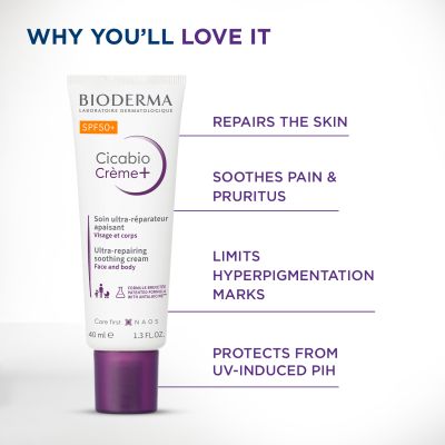 Bioderma: Cicabio SPF 50+ Repairing Cream For Damaged Skin - Water-Proof & Scar Treatment   40ml