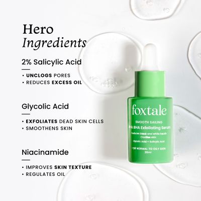 Foxtale: AHA BHA Exfoliating Serum Glycolic Acid + Salicylic Acid Niacinamide   30ml