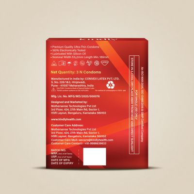 Kindly Health: Tease Ultra Thin Strawberry flavour Condoms for Men, Pack of 3 