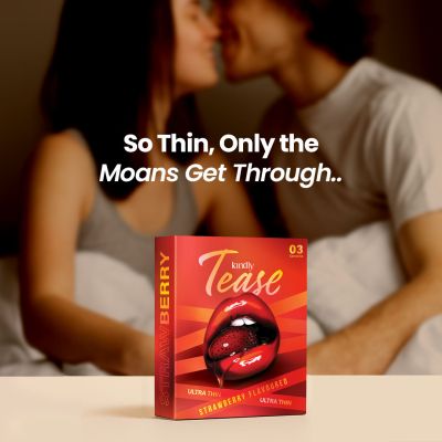 Kindly Health: Tease Ultra Thin Strawberry flavour Condoms for Men, Pack of 3 