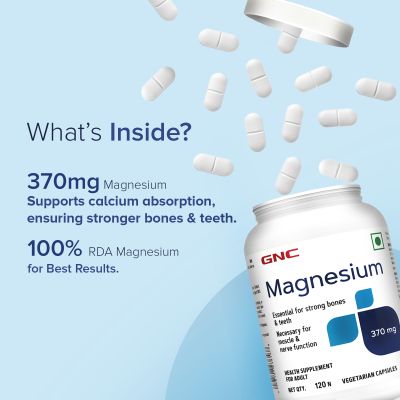 GNC: Magnesium 370mg | Strengthens Bones & Teeth |  370mg Per Serving | 120 Capsules