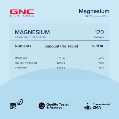 GNC: Magnesium 370mg | Strengthens Bones & Teeth |  370mg Per Serving | 120 Capsules