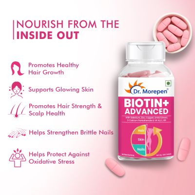 Dr. Morepen: Biotin for Hair Growth, Glowing Skin & Healthy Nails - 60 Veg Tablets Pack of 2