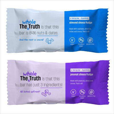 The Whole Truth: Energy Bars - Nuts For You (4 Peanut Choco Fudge, 2 Almond Choco Fudge) Pack of 6 (6 x 40g)