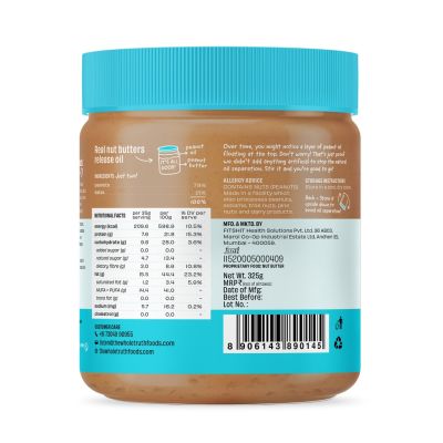 The Whole Truth: Peanut Butter With Dates (Sweetened)  325 g  Crunchy  No Added Sugar  No Artificial Sweeteners  No Palm Oil  Gluten Free  No Preservatives  100% natural protein source